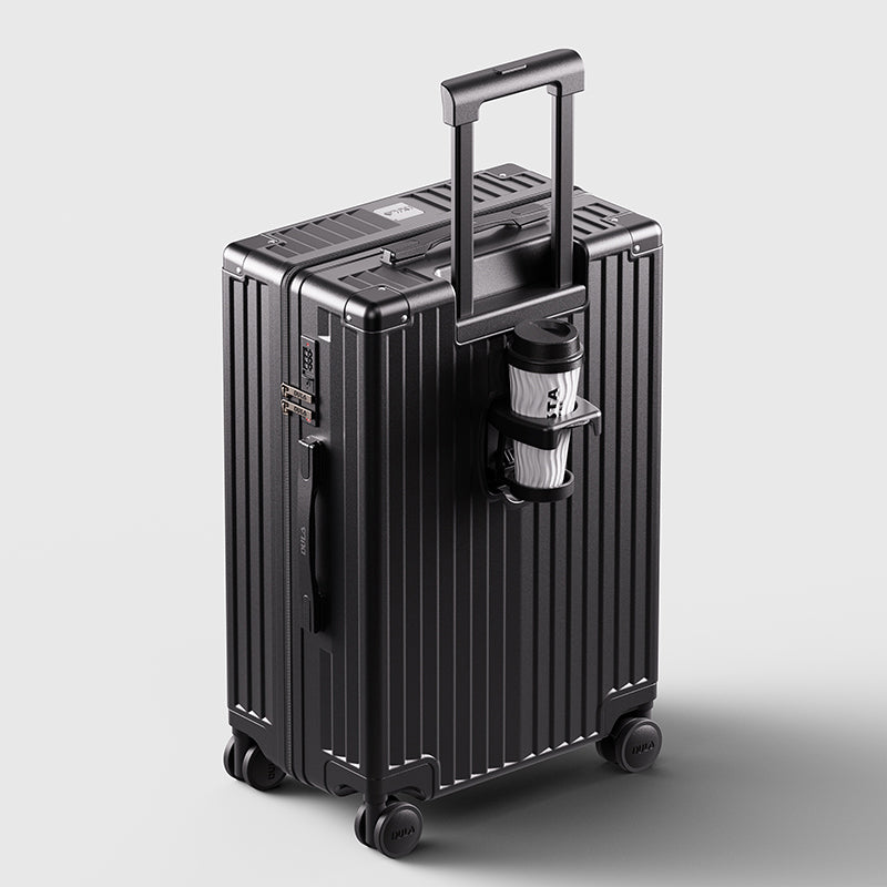 DULA Carry On Luggage with Cup Phone Holder Hard Shell Rolling Travel Suitcase