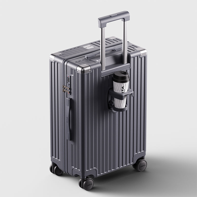 DULA Carry On Luggage with Cup Phone Holder Hard Shell Rolling Travel Suitcase