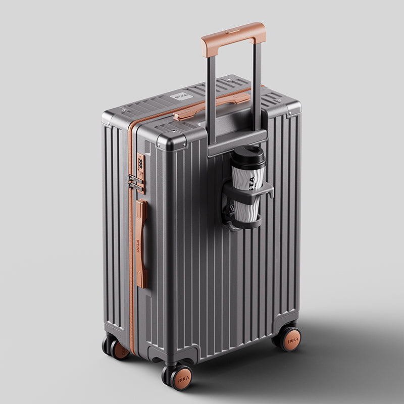 DULA Carry On Luggage with Cup Phone Holder Hard Shell Rolling Travel Suitcase